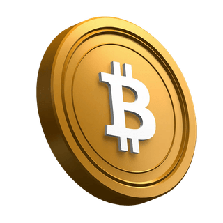 Moeda Bitcoin (BTC) em posição inclinada no layout da secção hero
